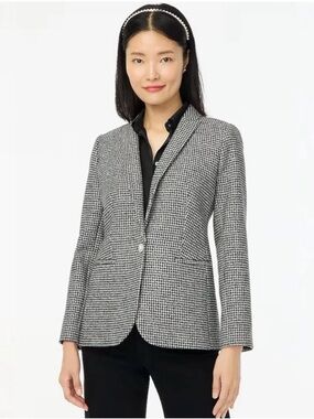 J. Crew Black & White Houndstooth Tweed Blazer Pearl Buttons Metallic Thread NWT